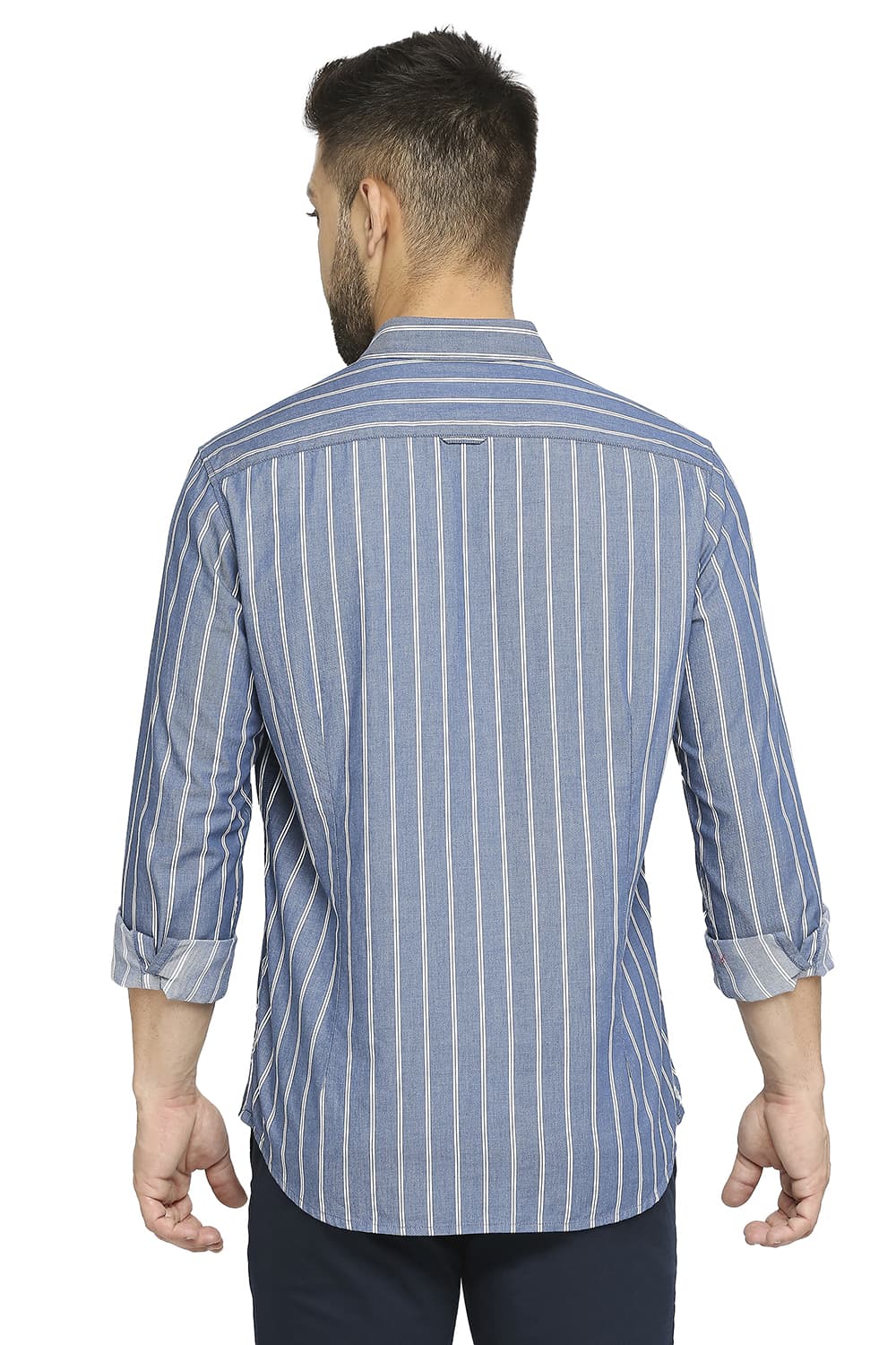 BASICS SLIM FIT COTTON CAVALRY TWILL STRIPE SHIRT