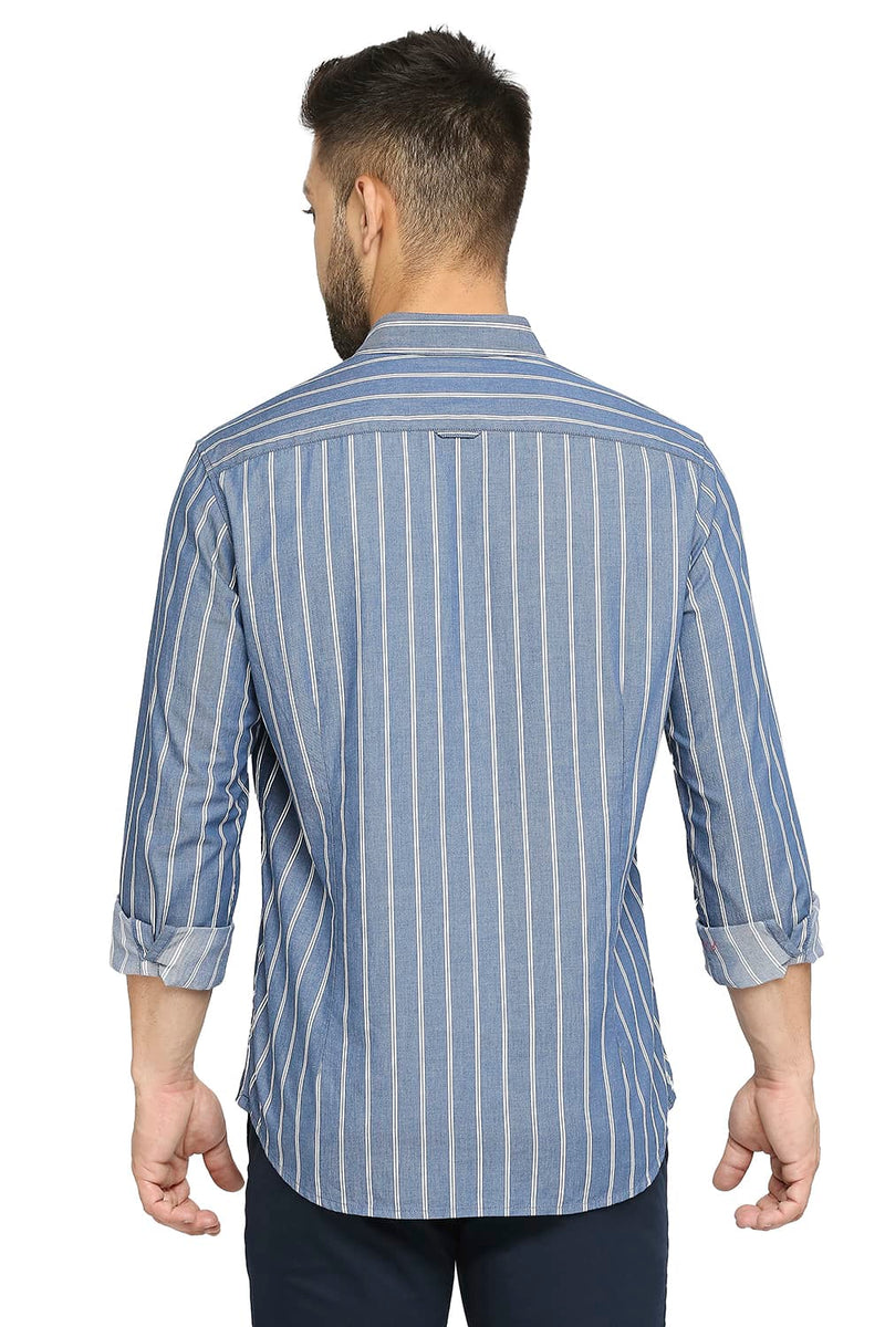 BASICS SLIM FIT COTTON CAVALRY TWILL STRIPE SHIRT