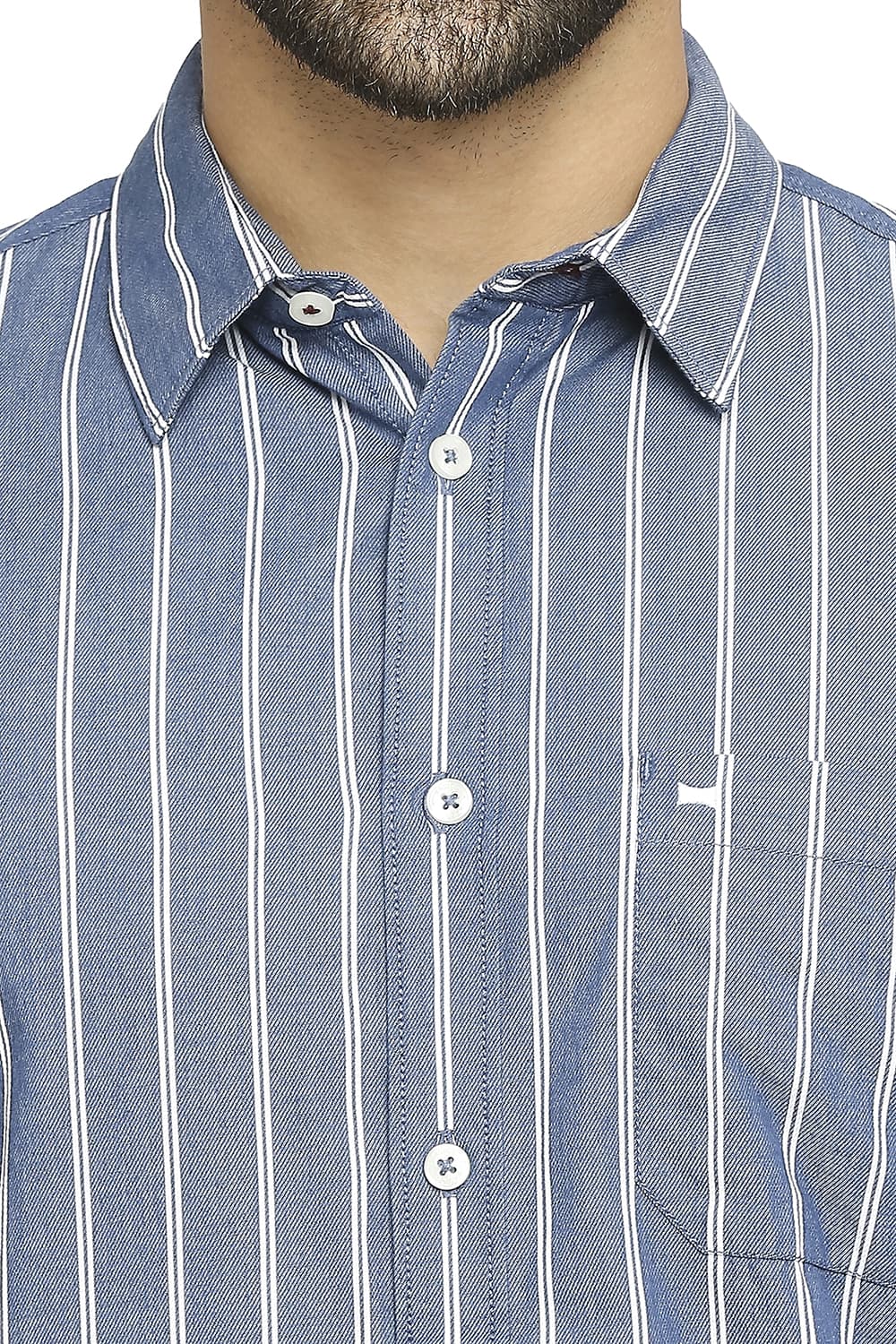 BASICS SLIM FIT COTTON CAVALRY TWILL STRIPE SHIRT