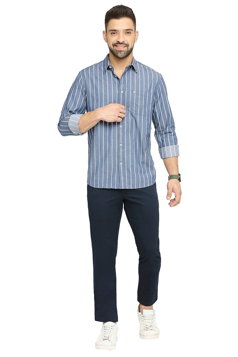 BASICS SLIM FIT COTTON CAVALRY TWILL STRIPE SHIRT