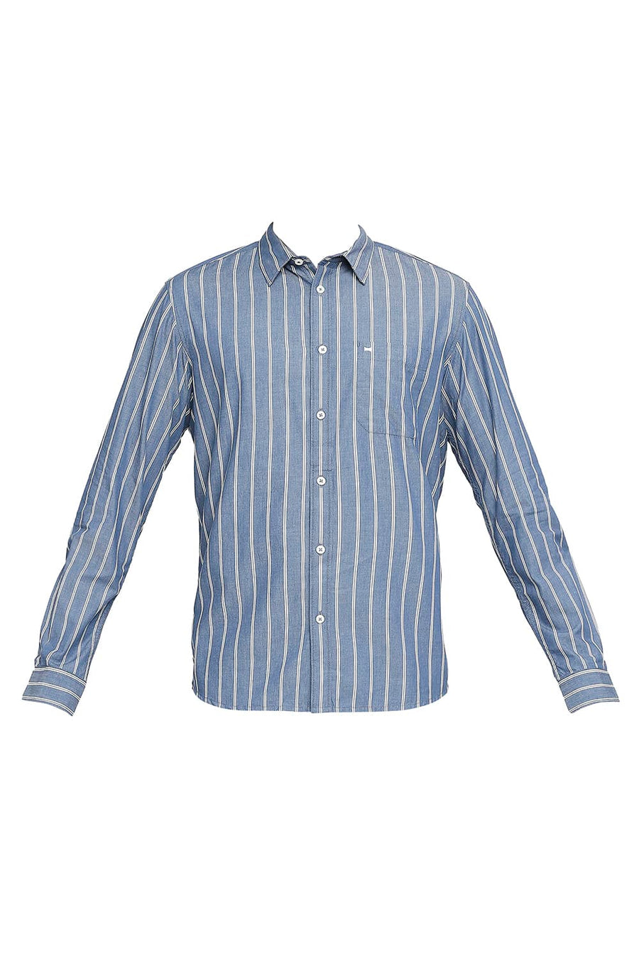 BASICS SLIM FIT INFINITY BLUE COTTON CAVALRY TWILL STRIPE SHIRT
