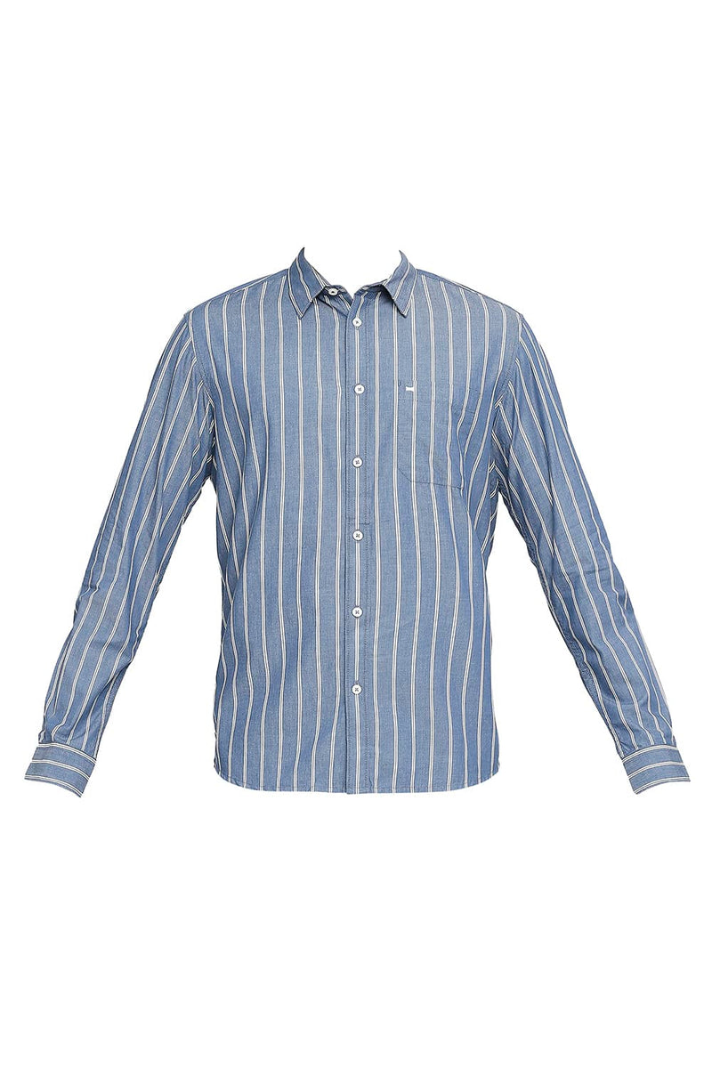 BASICS SLIM FIT COTTON CAVALRY TWILL STRIPE SHIRT