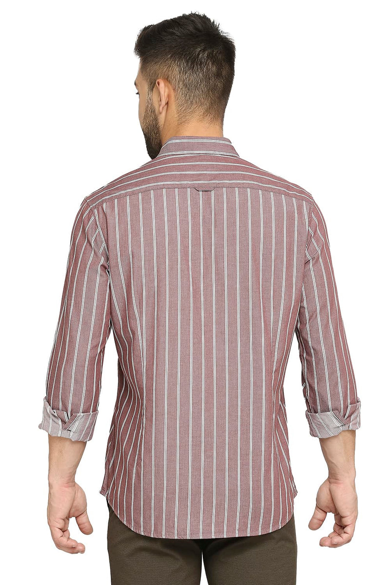 BASICS SLIM FIT COTTON CAVALRY TWILL STRIPE SHIRT