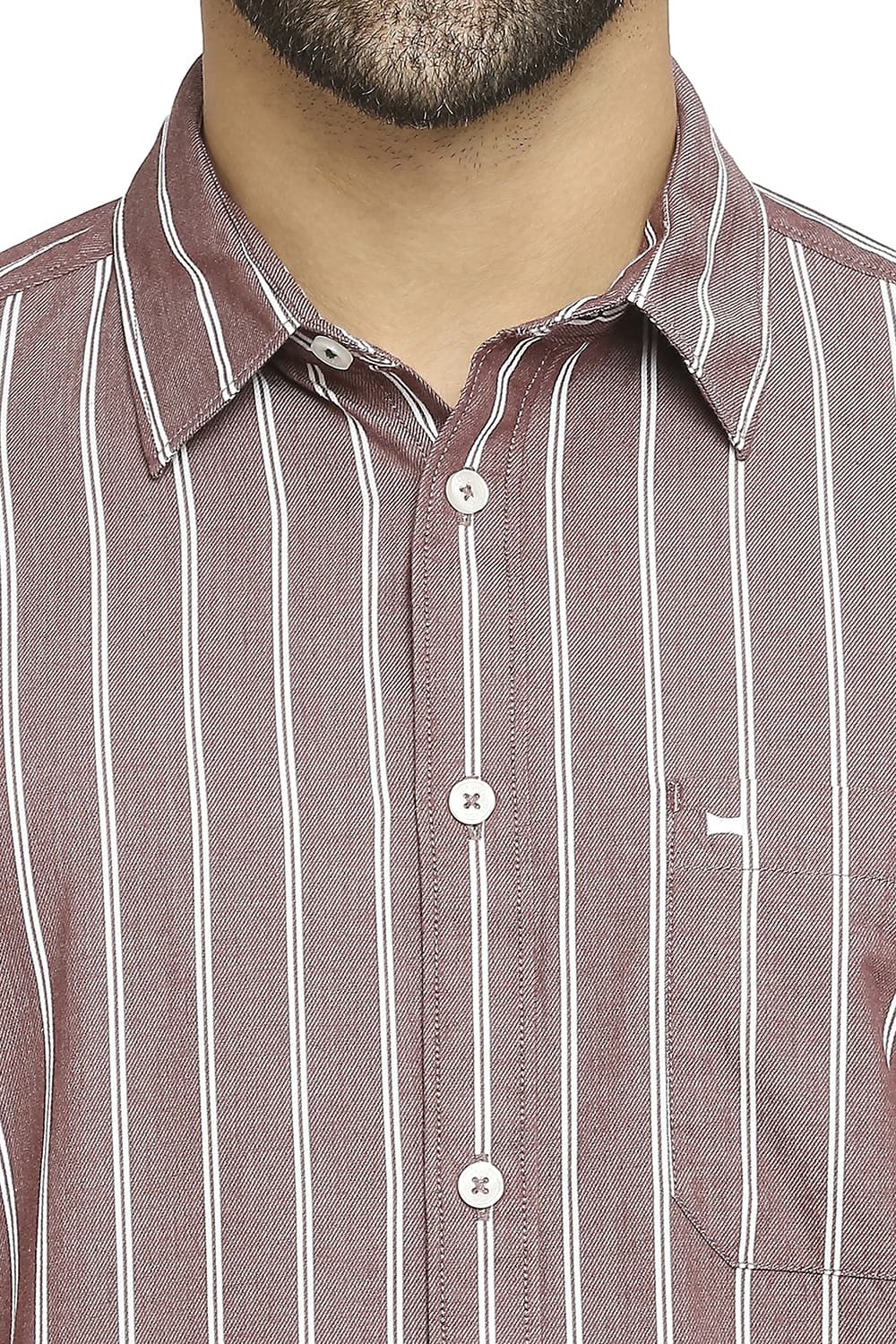 BASICS SLIM FIT COTTON CAVALRY TWILL STRIPE SHIRT