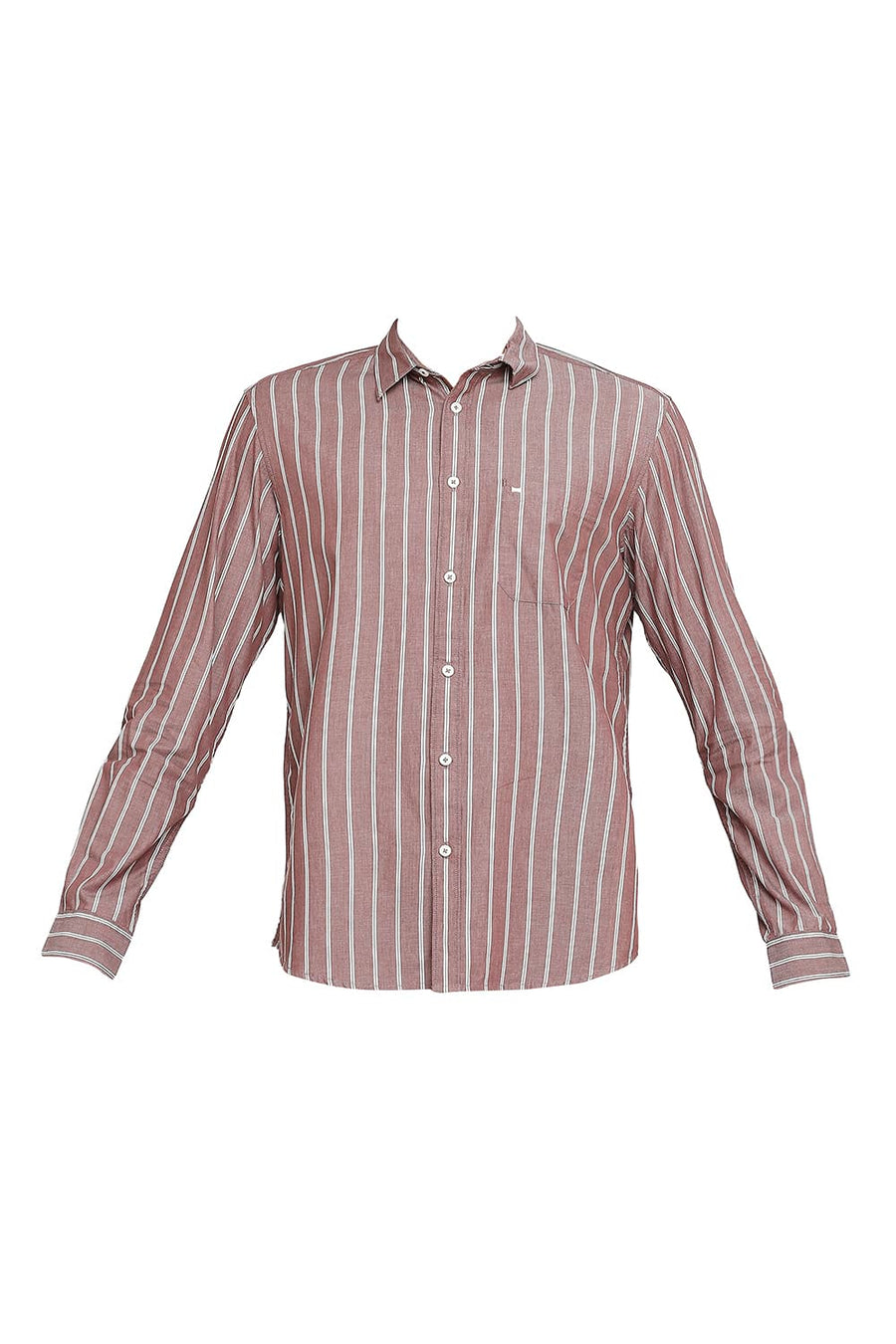 BASICS SLIM FIT AZTEC BROWN COTTON CAVALRY TWILL STRIPE SHIRT
