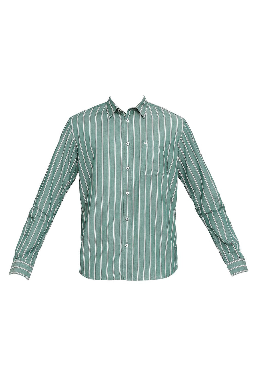 BASICS SLIM FIT SILVER PINE GREEN COTTON CAVALRY TWILL STRIPE SHIRT