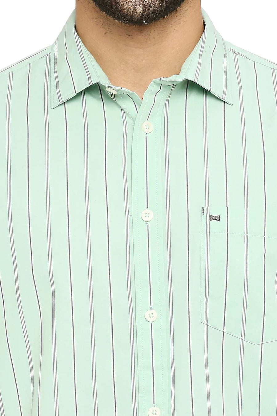 BASICS SLIM FIT SPECTRA GREEN COTTON STRIPE SHIRT