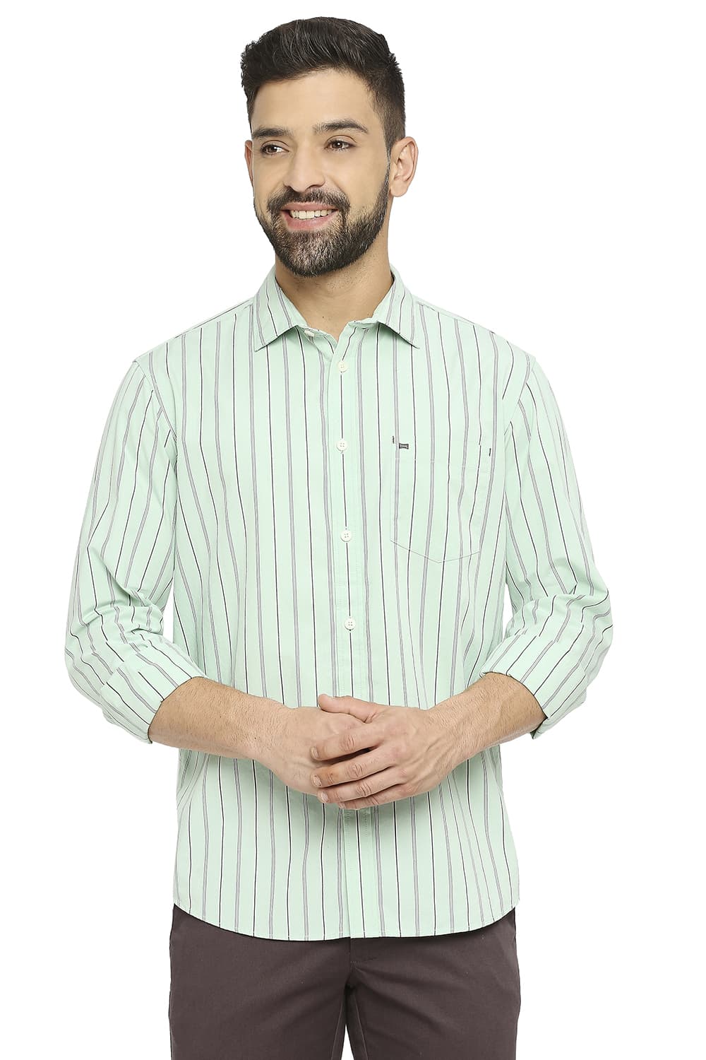 BASICS SLIM FIT COTTON STRIPE SHIRT