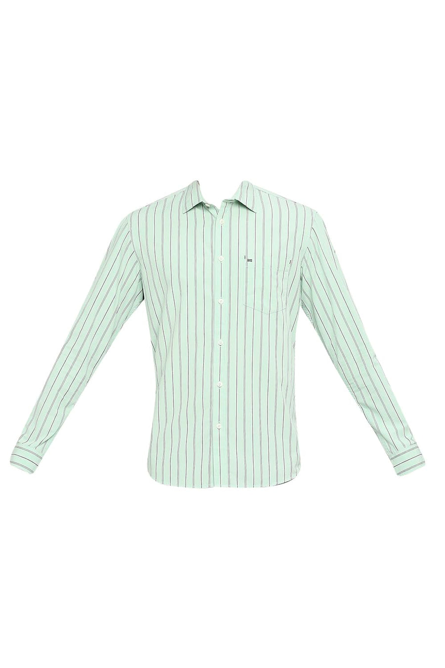 BASICS SLIM FIT SPECTRA GREEN COTTON STRIPE SHIRT