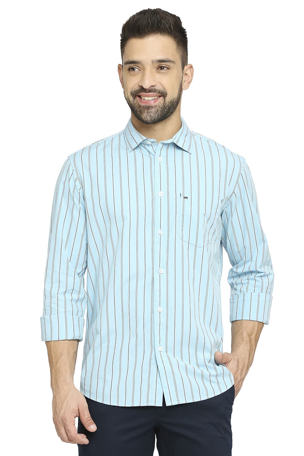 BASICS SLIM FIT COTTON STRIPE SHIRT