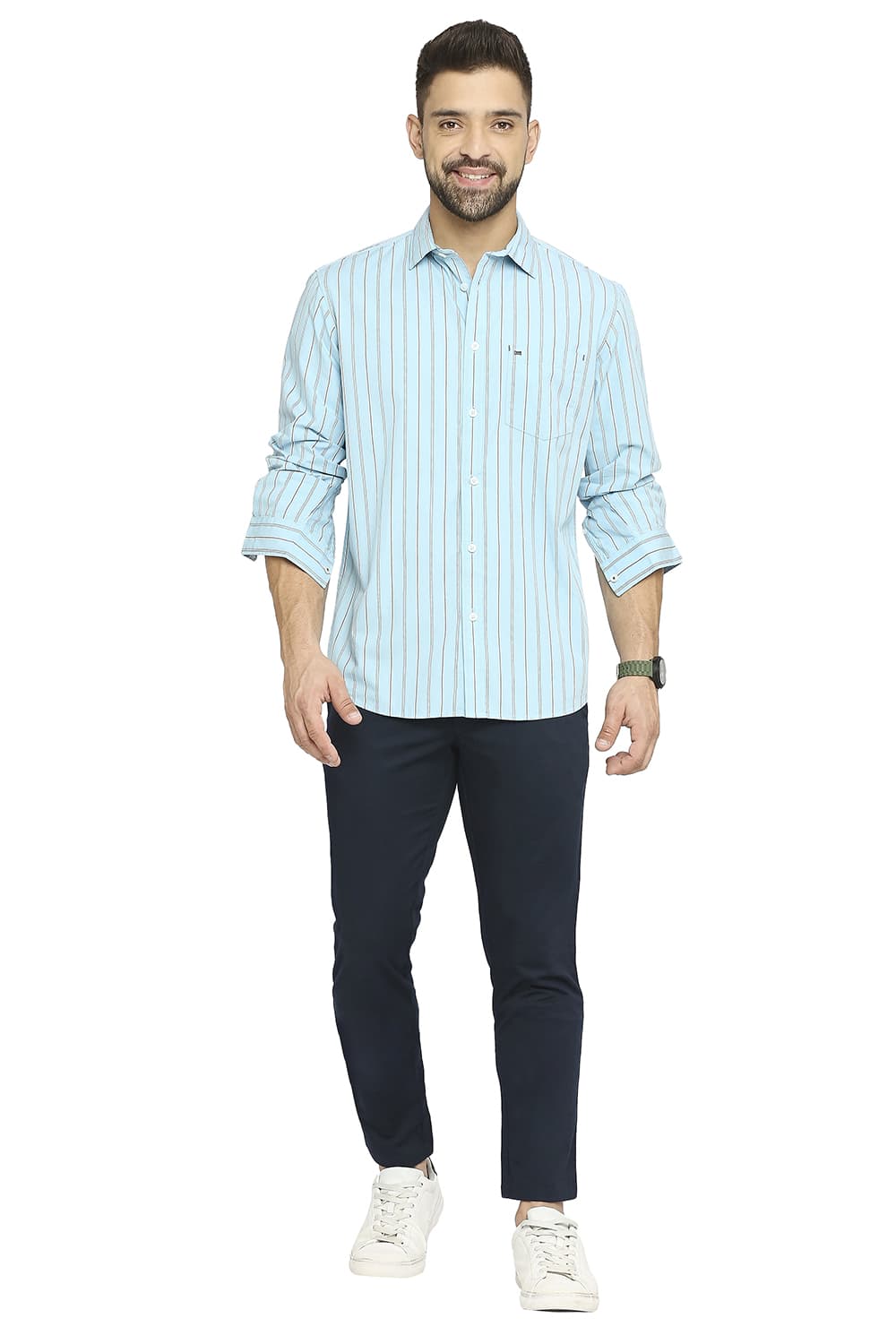 BASICS SLIM FIT COTTON STRIPE SHIRT