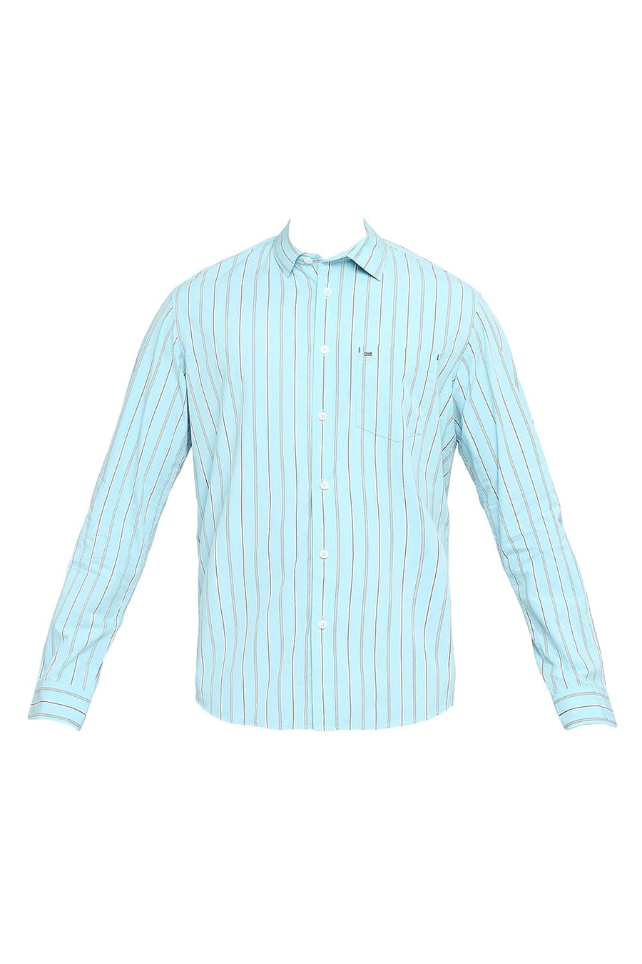 BASICS SLIM FIT AQUATIC BLUE COTTON STRIPE SHIRT