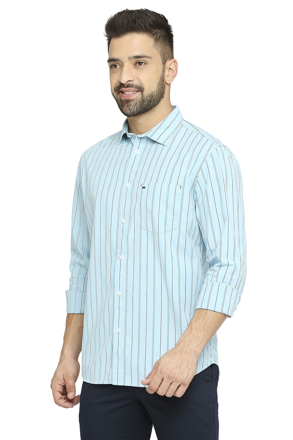 BASICS SLIM FIT COTTON STRIPE SHIRT