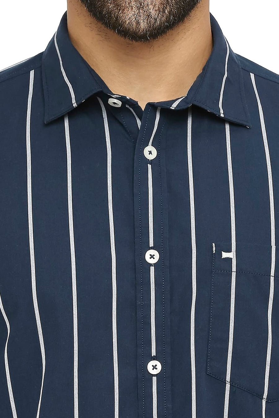 BASICS SLIM FIT QUARTZ NAVY COTTON STRIPE SHIRT