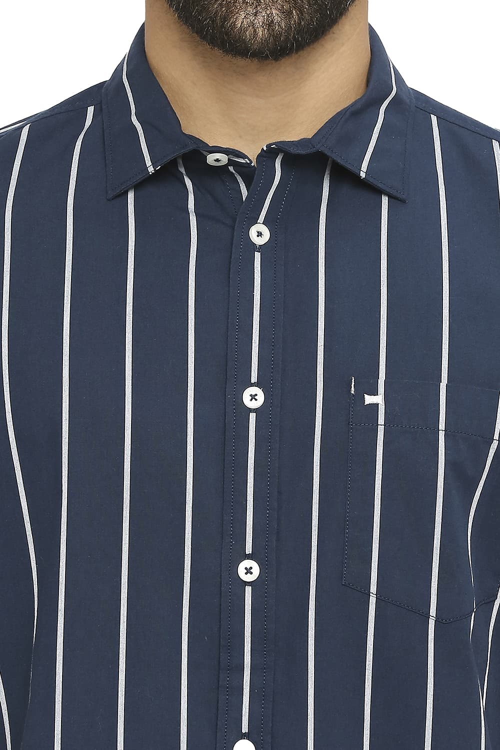 BASICS SLIM FIT COTTON STRIPE HALFSLEEVES SHIRT