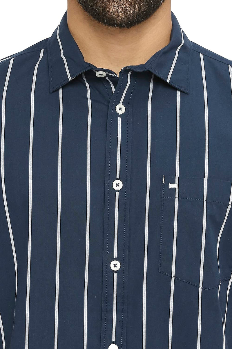 BASICS SLIM FIT COTTON STRIPE HALFSLEEVES SHIRT