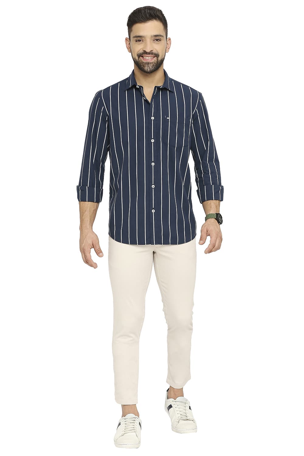 BASICS SLIM FIT COTTON STRIPE SHIRT