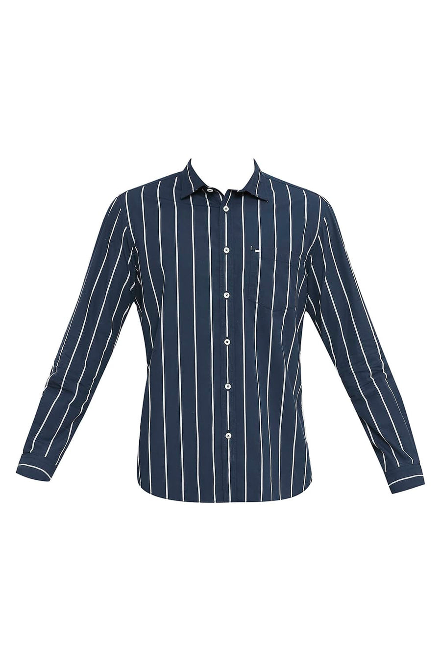 BASICS SLIM FIT QUARTZ NAVY COTTON STRIPE SHIRT