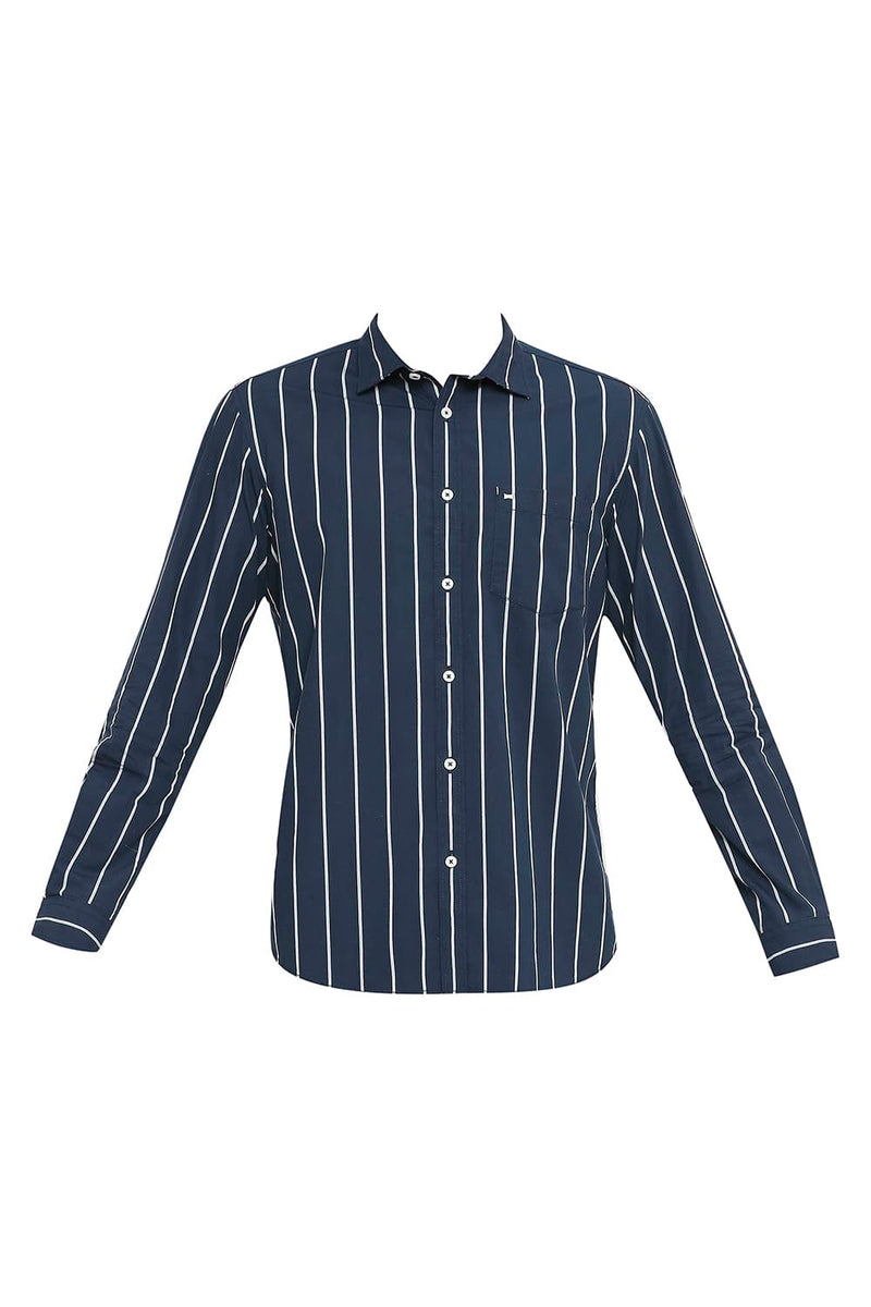 BASICS SLIM FIT COTTON STRIPE SHIRT