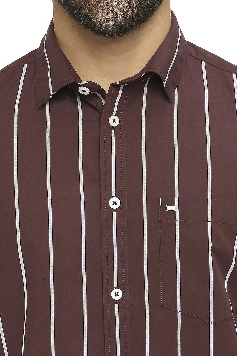 BASICS SLIM FIT COTTON STRIPE HALFSLEEVES SHIRT