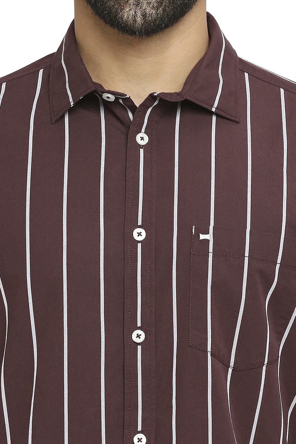 BASICS SLIM FIT COTTON STRIPE SHIRT