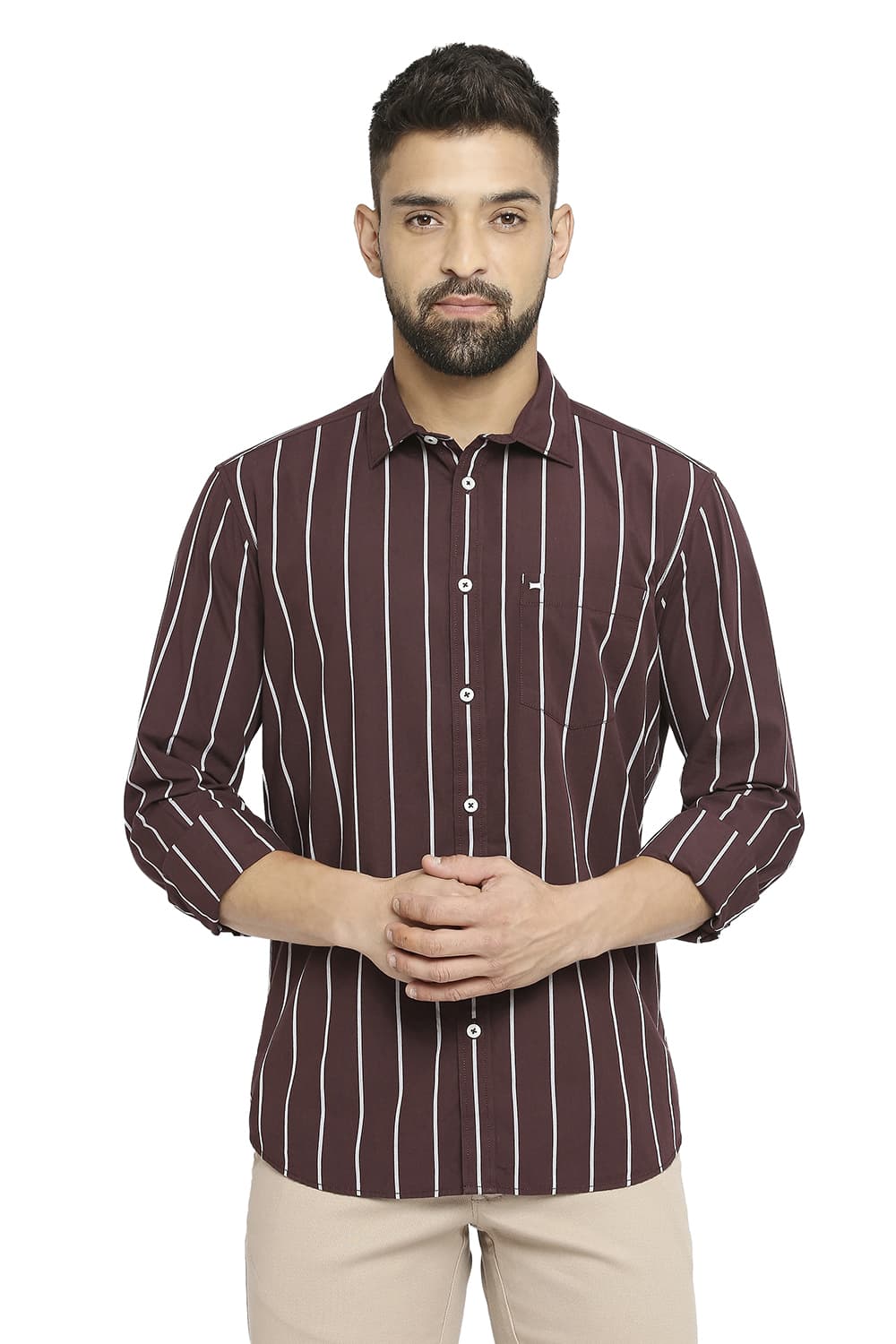 BASICS SLIM FIT COTTON STRIPE SHIRT