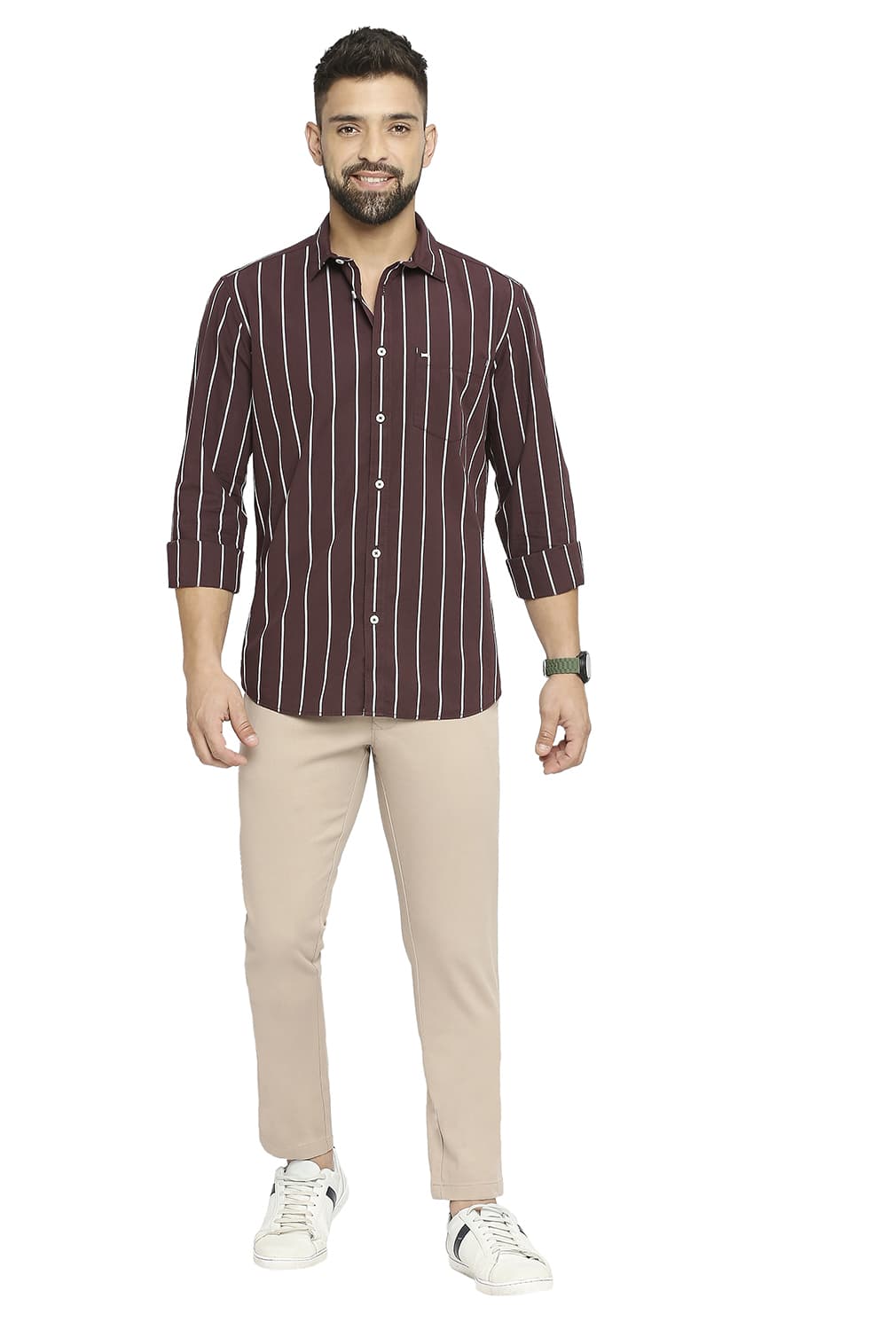 BASICS SLIM FIT COTTON STRIPE SHIRT