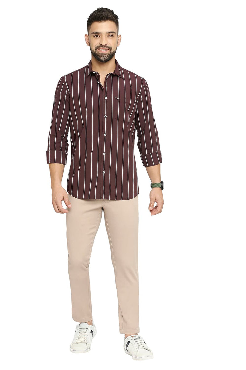 BASICS SLIM FIT COTTON STRIPE SHIRT