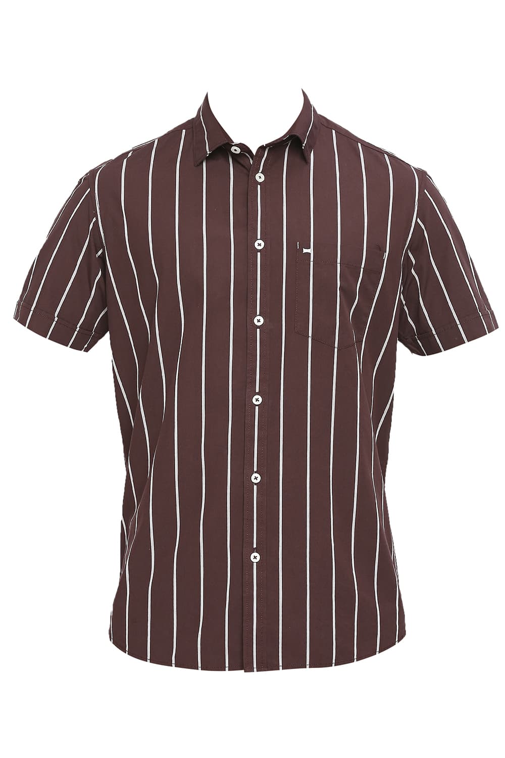 BASICS SLIM FIT COTTON STRIPE HALFSLEEVES SHIRT