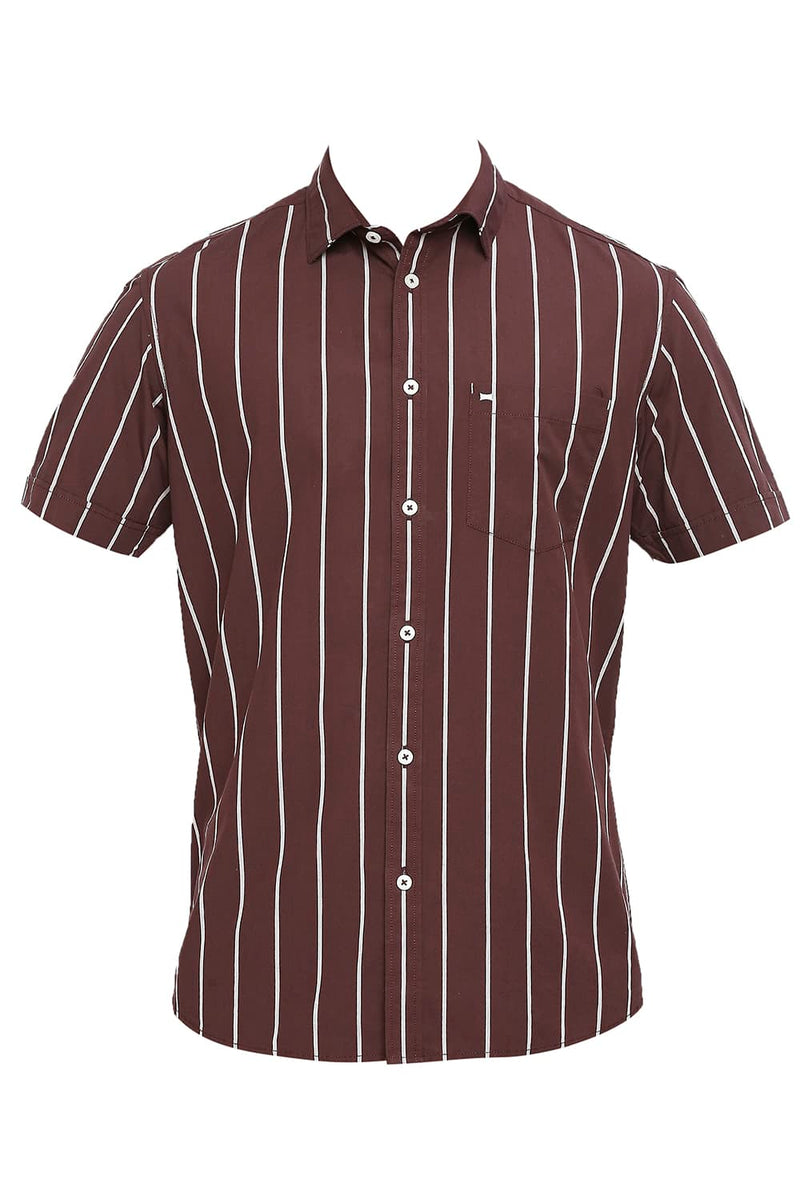 BASICS SLIM FIT COTTON STRIPE HALFSLEEVES SHIRT