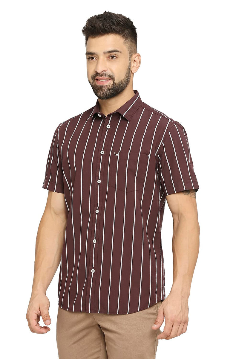 BASICS SLIM FIT COTTON STRIPE HALFSLEEVES SHIRT