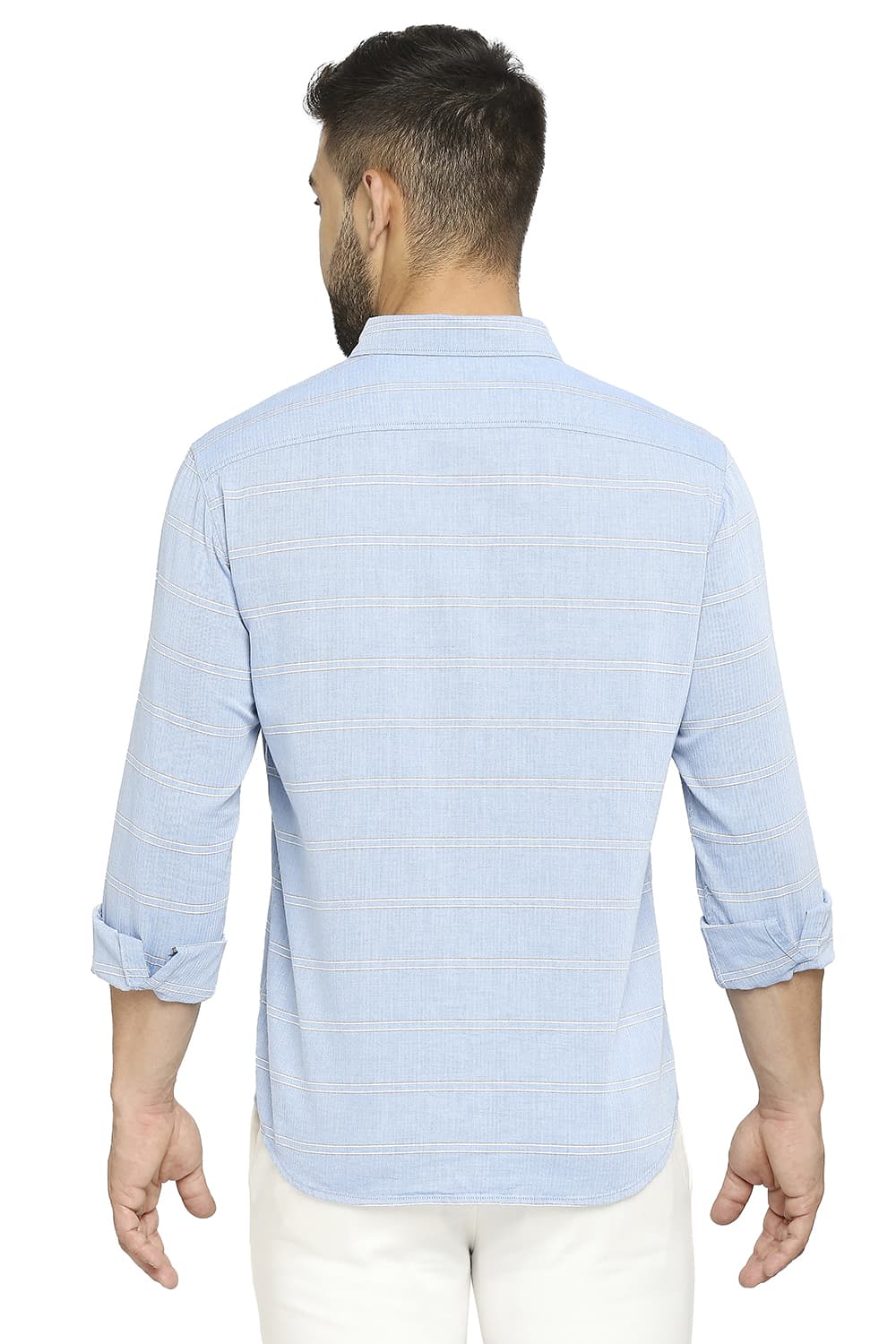 BASICS SLIM FIT COTTON TWILL WEFT STRIPE SHIRT