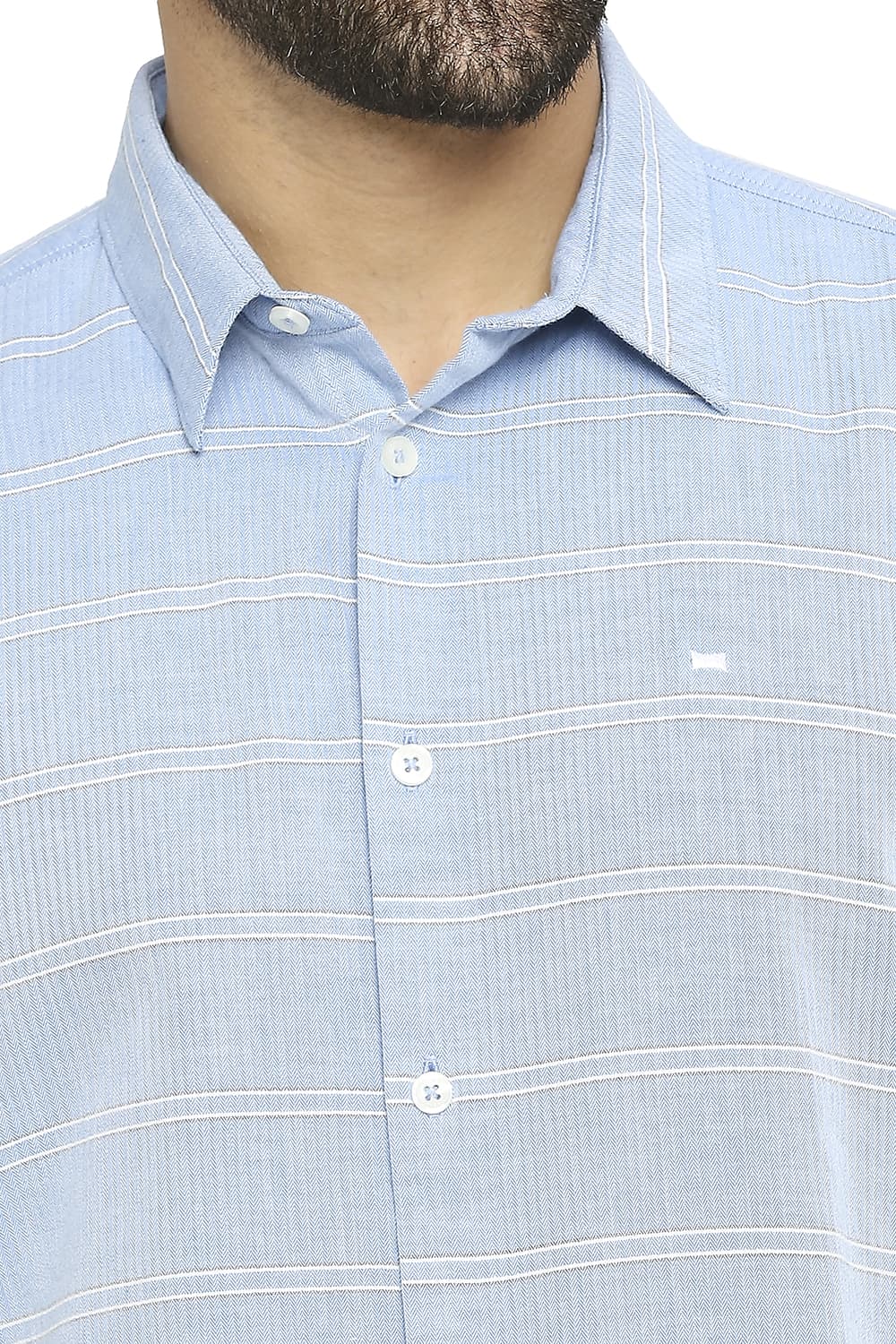 BASICS SLIM FIT COTTON TWILL WEFT STRIPE HALFSLEEVES SHIRT