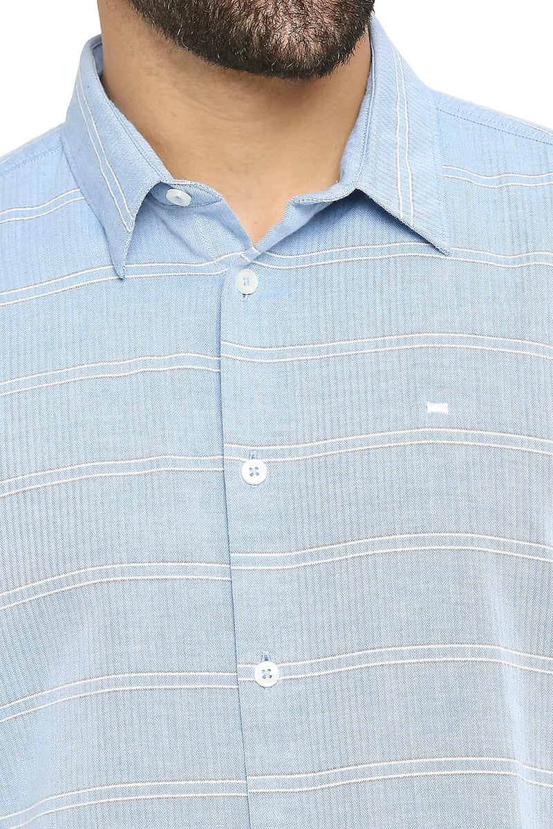 BASICS SLIM FIT COTTON TWILL WEFT STRIPE HALFSLEEVES SHIRT