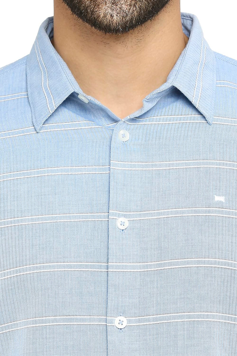 BASICS SLIM FIT COTTON TWILL WEFT STRIPE SHIRT