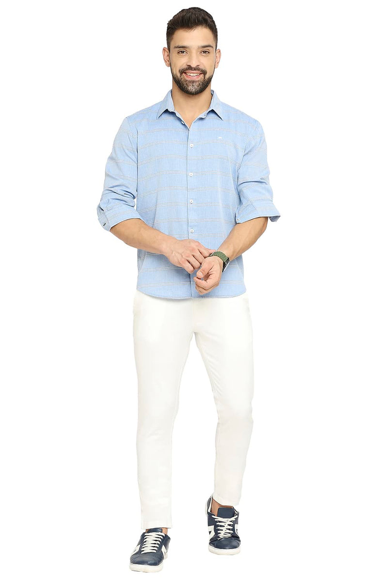 BASICS SLIM FIT COTTON TWILL WEFT STRIPE SHIRT