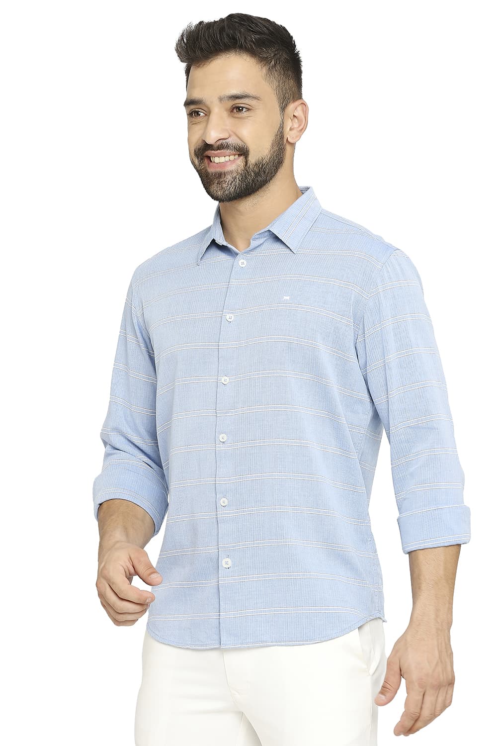 BASICS SLIM FIT COTTON TWILL WEFT STRIPE SHIRT