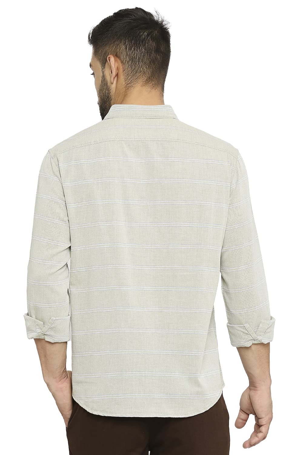 BASICS SLIM FIT COTTON TWILL WEFT STRIPE SHIRT