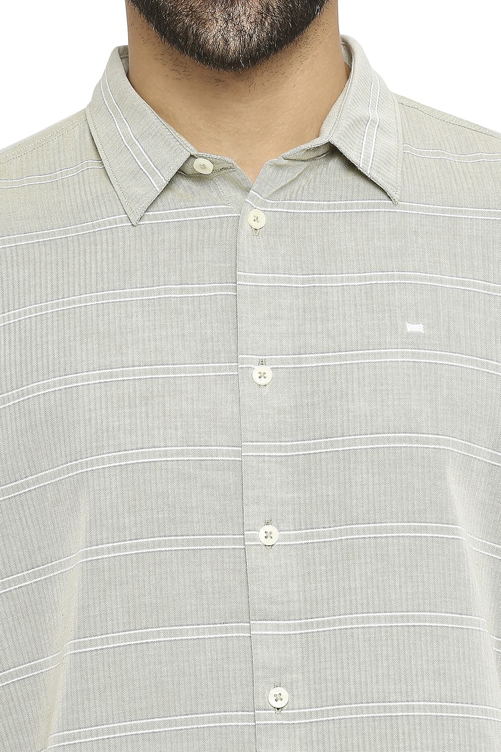 BASICS SLIM FIT COTTON TWILL WEFT STRIPE SHIRT