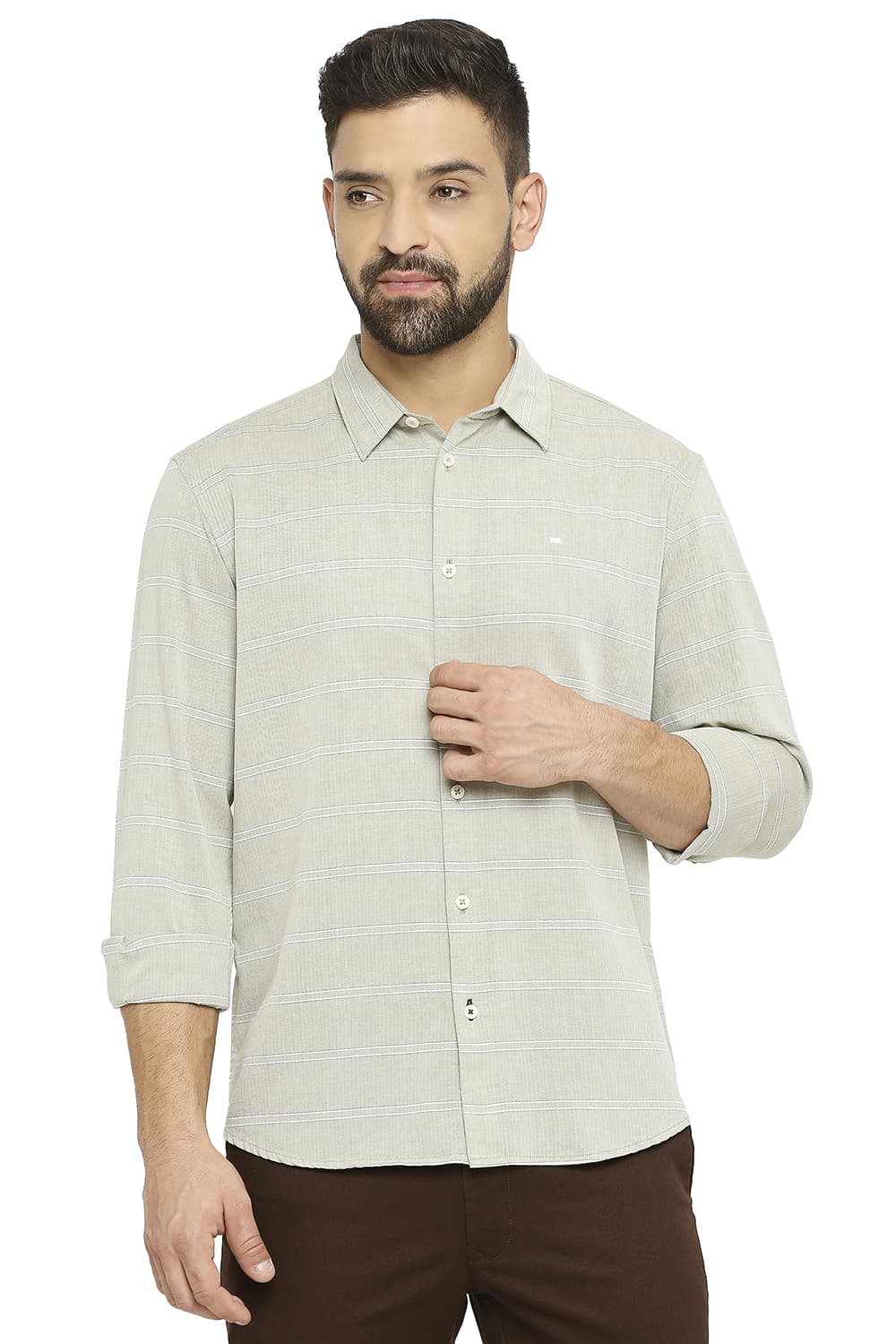 BASICS SLIM FIT COTTON TWILL WEFT STRIPE SHIRT