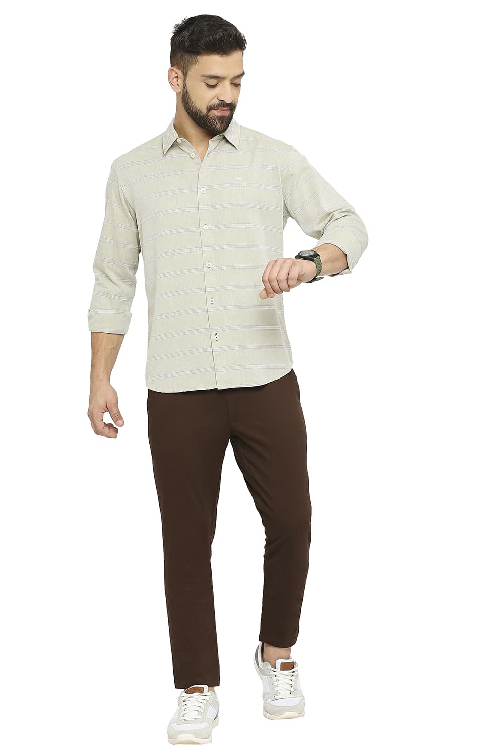 BASICS SLIM FIT COTTON TWILL WEFT STRIPE SHIRT