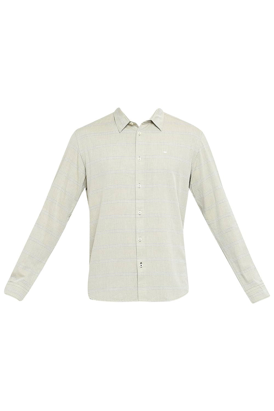 BASICS SLIM FIT TENDRIL OLIVE COTTON TWILL WEFT STRIPE SHIRT