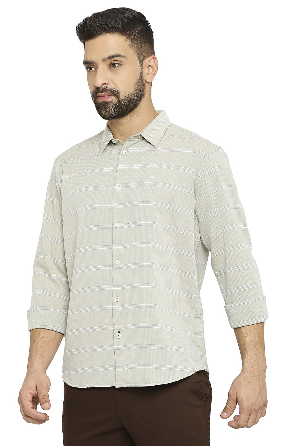 BASICS SLIM FIT COTTON TWILL WEFT STRIPE SHIRT