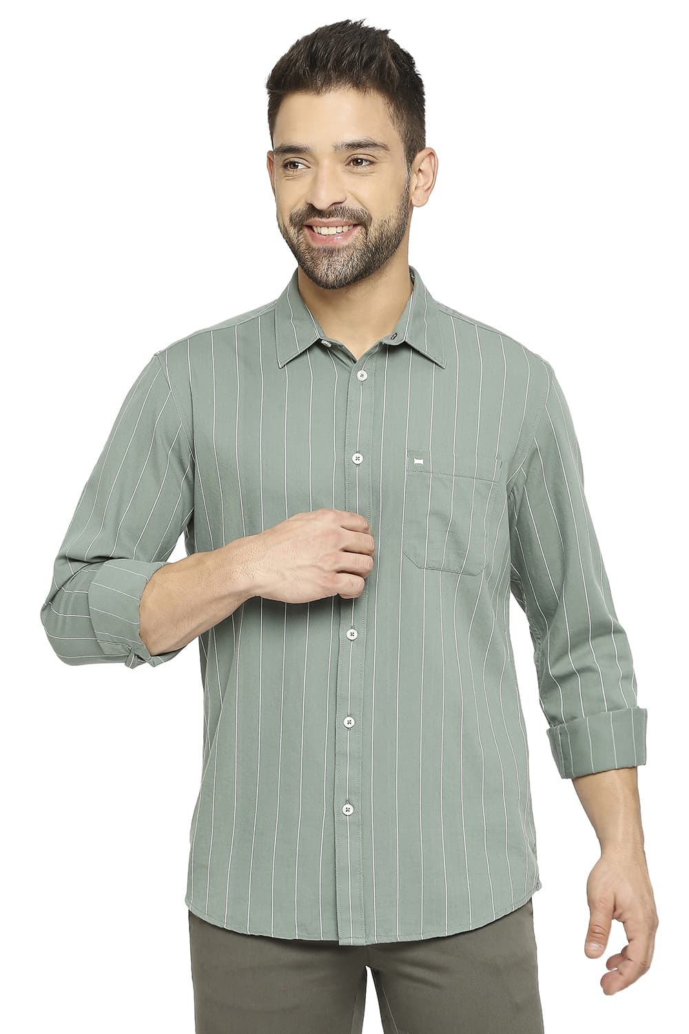 BASICS SLIM FIT COTTON TWILL STRIPE SHIRT