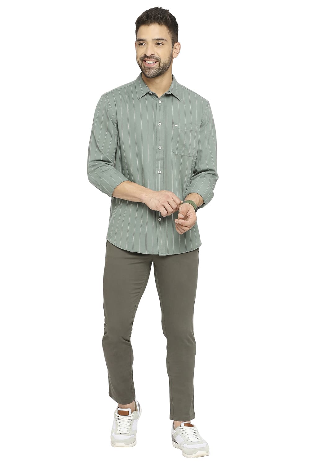 BASICS SLIM FIT COTTON TWILL STRIPE SHIRT