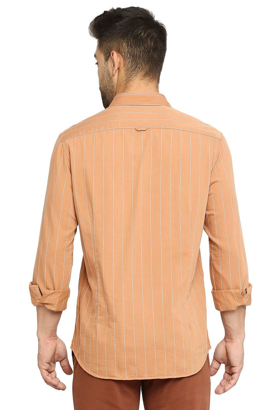 BASICS SLIM FIT HAZEL ORANGE COTTON TWILL STRIPE SHIRT