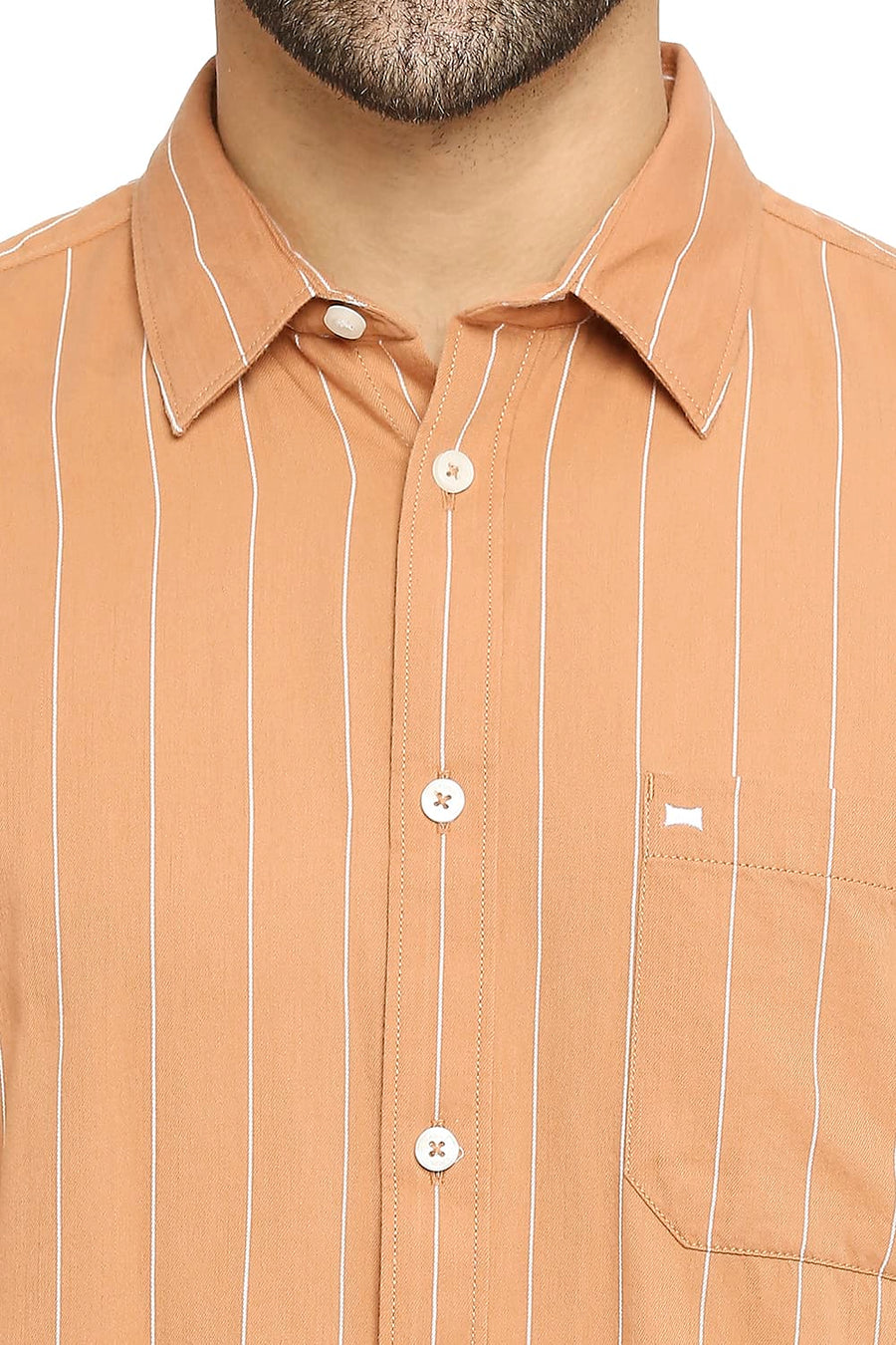 BASICS SLIM FIT HAZEL ORANGE COTTON TWILL STRIPE SHIRT