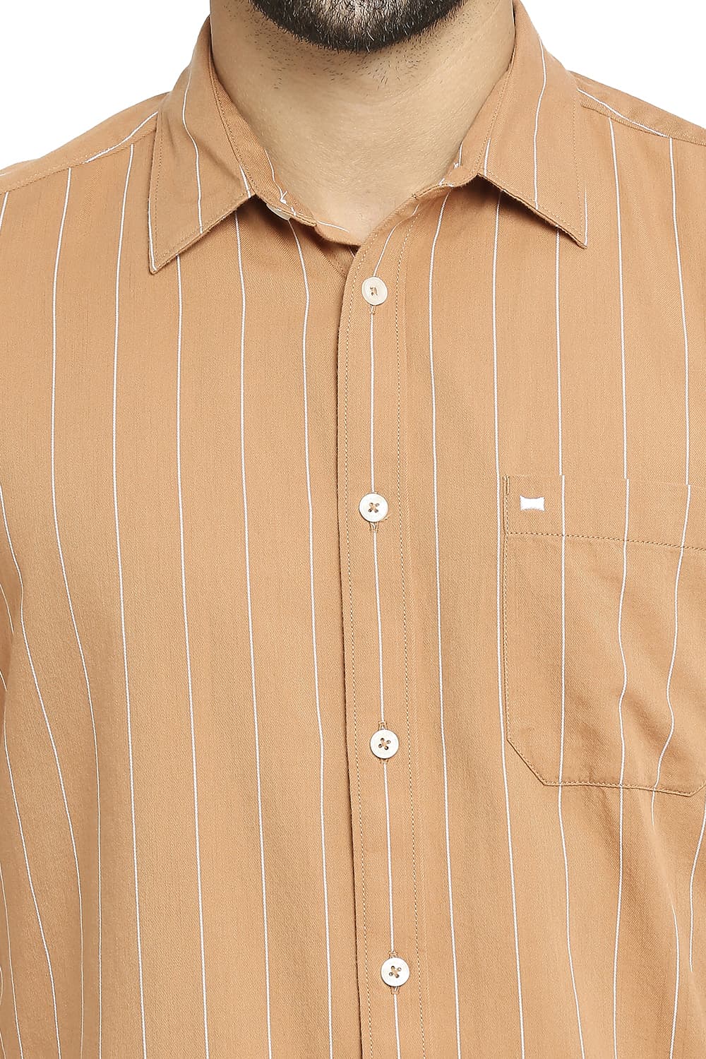 BASICS SLIM FIT COTTON TWILL STRIPE HALFSLEEVES SHIRT