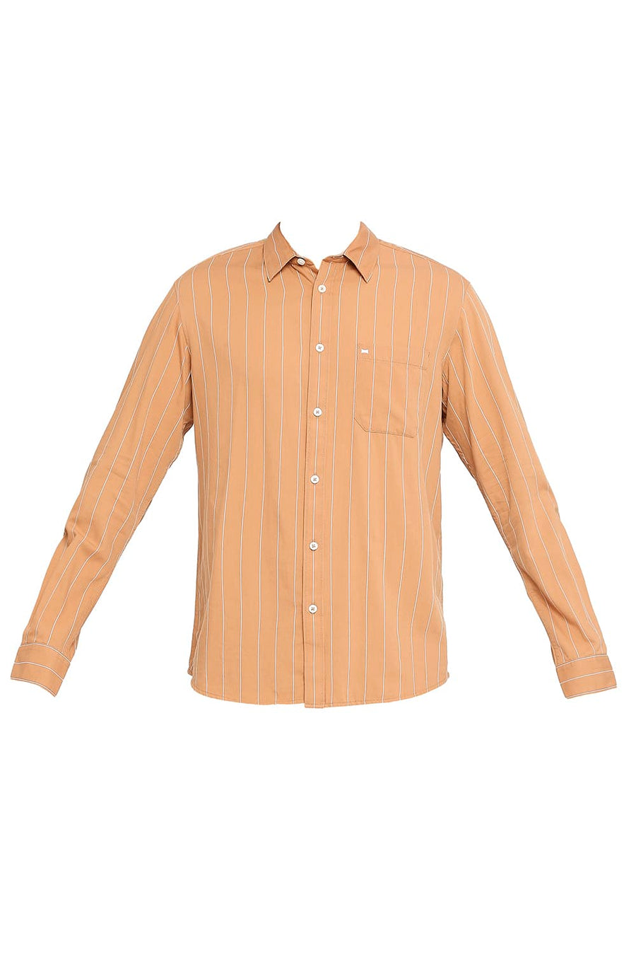 BASICS SLIM FIT HAZEL ORANGE COTTON TWILL STRIPE SHIRT