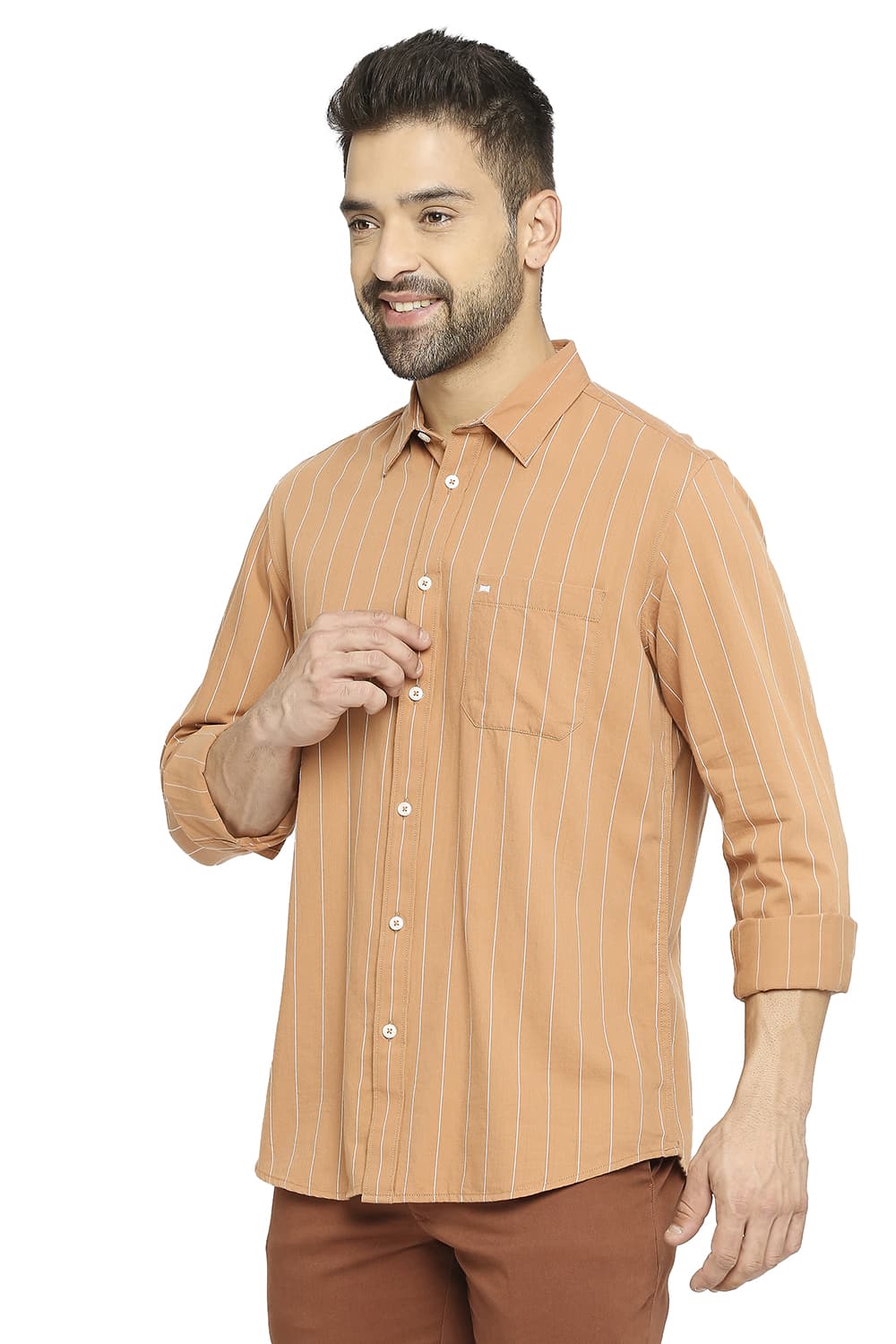 BASICS SLIM FIT COTTON TWILL STRIPE SHIRT